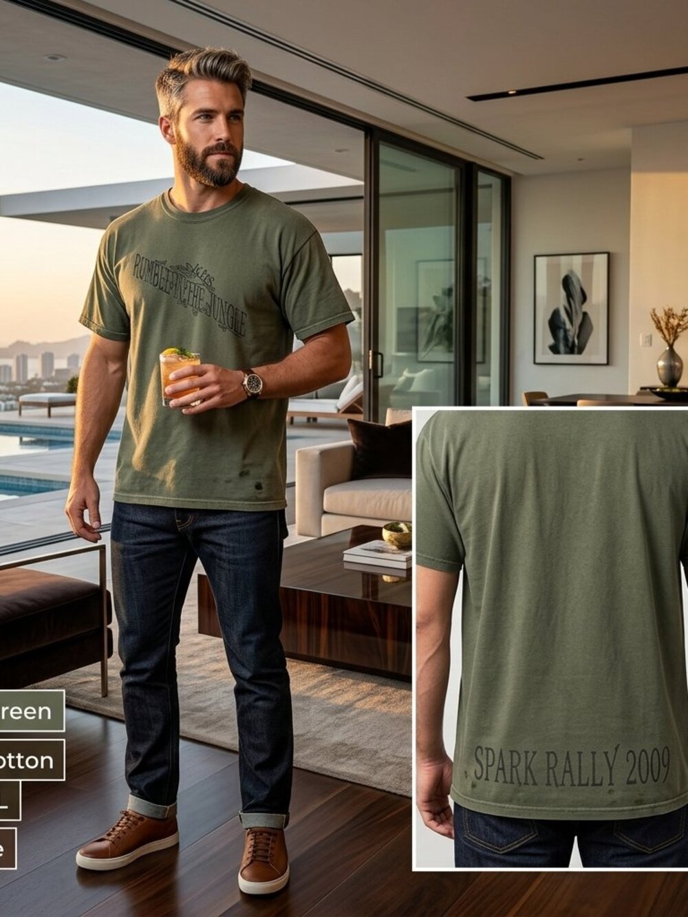 VTG Y2K"Spark Rally 2009" Graphic T-Shirt Men's 2XL Army Green Ultra 100% Cotton